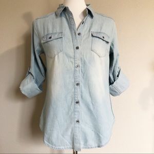 Chambray Button-Down Shirt, Size Small